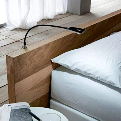 Immagine di Lampada da Letto LED 12V Nera senza Alimentatore Flessibile Lettura a Collo di Cigno SO TECH®