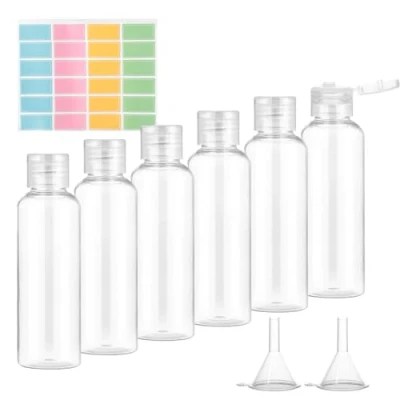 Immagine di Romon Bottiglie di Viaggio, 6 Pezzi 100 ml Set kit Viaggio Aereo in Plastica con 2 Piccoli Imbuti accessori Utili Flaconi per la Cosmetica Trasparenti Viaggi, Campeggio, Viaggi d&#039;affari