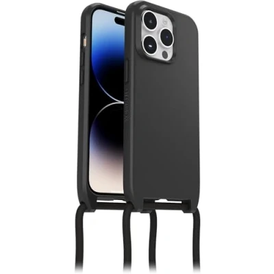 Immagine di Otterbox Cover React Necklace con MagSafe per iPhone 14 Pro, Custodia sottile, antishock cordone da collo, adattabile e intercambiabile, testata a norme MIL STD 810G, Nero