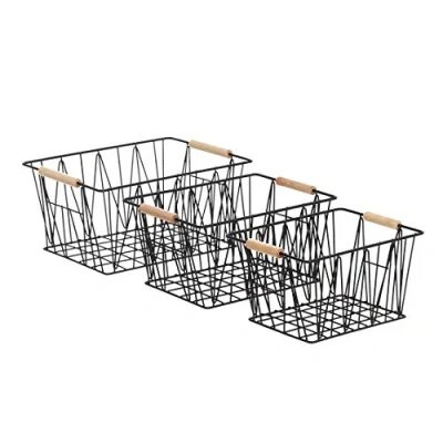 Immagine di Amazon Basics Set di 3 Rettangolare cestini portaoggetti in filo, Standard, Nero