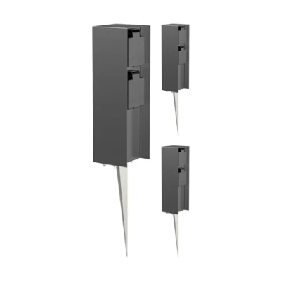 Immagine di ledscom.de 3 pz. presa da giardino POMI con picchetto a terra per esterni, IP44, 2 vie, antracite, quadrata, 23cm