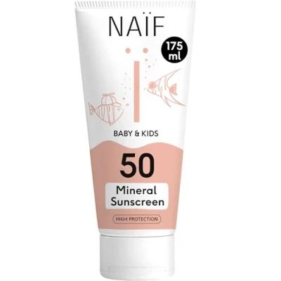 Immagine di Naïf Crema solare con formula minerale per bambini e ragazzi SPF 50 Senza octocrilene Protezione UVA UVB Dermatologicamente testata Rispettosa dell&#039;ambiente dei coralli 175ML