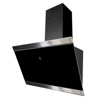 Immagine di Respekta Cappa Isola senza / inclinata 60 cm Paralume in vetro con cornice acciaio inox nero Funzione di scarico e ricircolo d&#039;aria CH89060S A++ 3959 dB