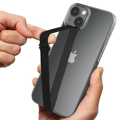 Immagine di Sinjimoru Reusable Stretching Phone Strap, Silicone Cell Grip Holder with Clip for iPhone Case Secure &amp; Slim Smart Hand. Sinji Loop 210, Nero