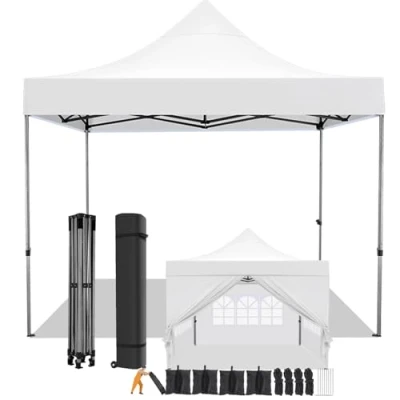 Immagine di COBIZI Gazebo 3x3 Pieghevole Impermeabile con Parete Laterale,Gazebo Esterno Resistente,Tende per Gazebo,Tendone Padiglione Pop Up Feste Campeggio (3 3m Bianco)