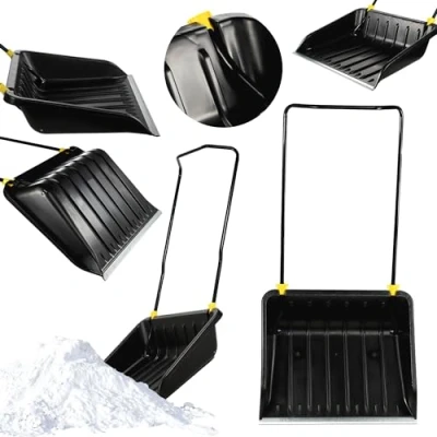 Immagine di KADAX Spazzaneve grande pala da neve con manico ergonomico in metallo, lama plastica rivestimento alluminio, canovaccio (nero/74 cm di larghezza)