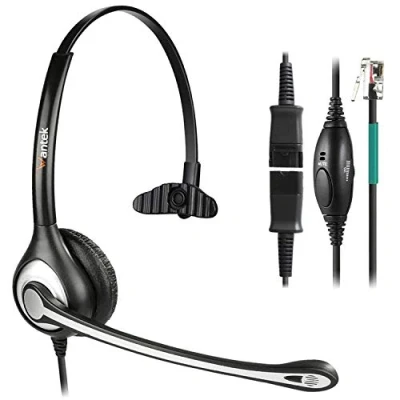 Immagine di Wantek Cuffie RJ9 con microfono a cancellazione del rumore + scollegamento rapido per telefoni fissi Polycom VVX400 VVX410 VVX411 Mitel 5312 5320e Avaya 1120 1408 ShoreTel IP480 NEC Plantronics