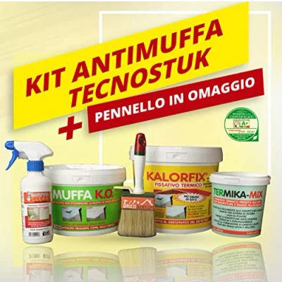 Immagine di Kit Antimuffa TECNOSTUK 1 Contro Muffa ml. 250 + KO lt. 3 Kalorfix 5 Termi KA Mix Pennello Omaggio