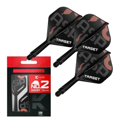 Immagine di Target Darts Nathan Aspinall K Flex Voli e Sistema d&#039;albero, No.2 (Corto, 19mm) Confezione da 3 Kflex all in One Flights, Accessori per Freccette Player Edition Attacco Manubrio Dart