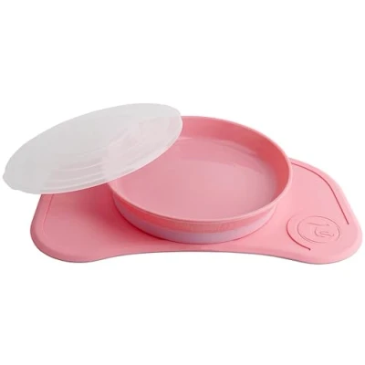 Immagine di Twistshake Set di Stoviglie per Bambini Mini Piatto Aspirazione del Bambino + Tovaglietta (31x17), Senza BPA, in 3 Parti, 6 Mesi+ Piatto, rosa Chiaro