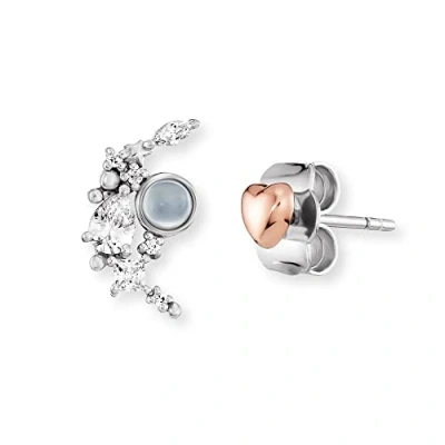 Immagine di Engelsrufer Orecchini da donna a forma di cuore e pietra luna in Argento Sterling bicolore con 7 zirconi chiusura scatto senza nichel 7,5 mm, sterling, Zirconia cubica