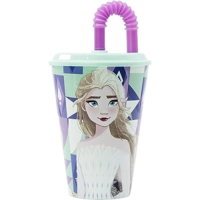 Immagine di CARTOON bicchiere con cannuccia per bambini Frozen in plastica riutilizzabile semirigida BPA Free capacità 430 ml
