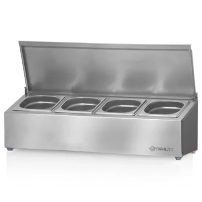 Immagine di Contenitore per ingredienti in acciaio inox Mahlzeit 4 contenitori catering da 1/6 GN con piedini gomma 71,5 x 22,5 24 cm