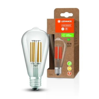 Immagine di LEDVANCE Lampada a risparmio energetico LED, filamento Edison, E27, bianco caldo (3000K), 4 watt, sostituisce la lampadina da 60W, altamente efficiente e energetico, confezione 1