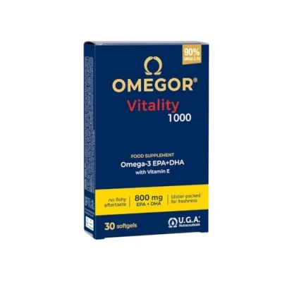 Immagine di OMEGOR® Vitality 1000 con 90% di Omega 3 TG! Certificato 5* IFOS dal 2006. EPA 535mg e DHA 268mg per capsula. Struttura min. trigliceridi distillazione molecolare 30 capsule
