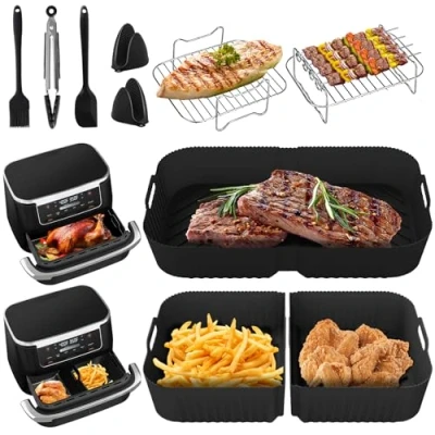 Immagine di Rivestimento in silicone per friggitrice ad aria Ninja Foodi Flexdrawer AF500EU/AF500EUCP, 1 * 10,4 L + 2 5,2 Accessori grandi doppia