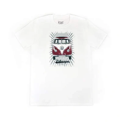 Immagine di Brisa VW Collection Volkswagen T Shirt Unisex a Maniche Corte con Motivo Campervan T1 Bus in Cotone (Samba Stripes/Rosso &amp; Bianco/Taglia M)