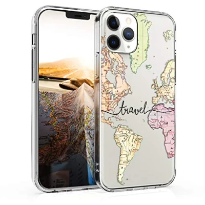 Immagine di kwmobile Custodia Compatibile con Apple iPhone 12 / Pro Cover Silicone TPU Protezione Back Case Mappa del mondo nero/multicolore/trasparente