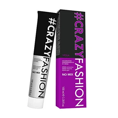 Immagine di Crazy Fashion, Colorazione Semipermanente in Crema, Senza Ammoniaca, Resorcina e PPD, Durata da 6 a 8 Shampoo, Tinta per Capelli Temporanea, Colore Viola, 100 ml