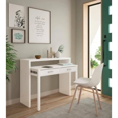 Immagine di Dmora Scrivania consolle Due cassetti, cm 88 x 99 36 (Estensibile Fino a 66 cm), Colore Bianco