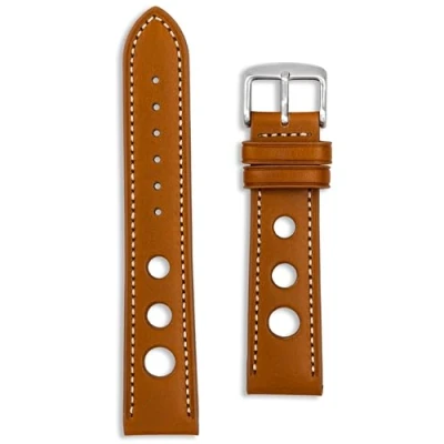 Immagine di Cinturino per orologio da rally di alta qualità, realizzato a mano, in morbida pelle vitello perforata, 18 mm, 20 22 nero, blu navy, marrone, attrezzi e barre molla incluse, 20mm
