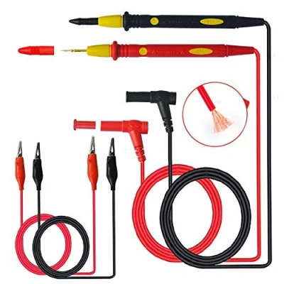 Immagine di senvenelec Kit linea di test multimetro multifunzione 1000V 20A, strumento sonda con clip a coccodrillo, testa banana, utilizzato per laboratorio, elettrico (2 pezzi).