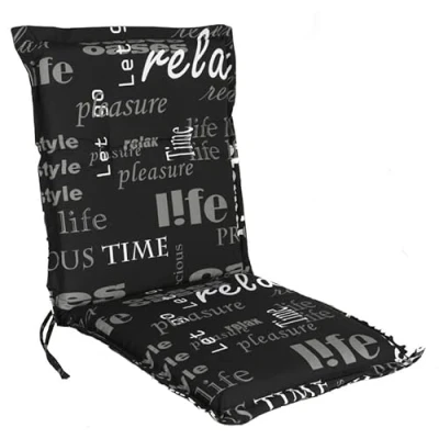 Immagine di Spetebo Cuscino universale con schienale basso, 100 x 50 cm, stile di vita, per sedia da giardino, scritta, colore nero, cinghia fissaggio