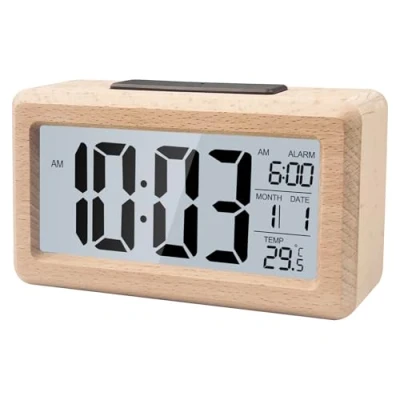 Immagine di Gvolatee Sveglia Digitale da Comodino, Orologio Tavolo con Display LCD, Sveglie Temperatura Data Snooze, Scrivania per Casa, Camera Letto, Cucina, Ufficio, Alimentato a Batteria