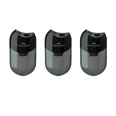Immagine di Faber Castell 205005 Temperamatite doppio 183500, colore cassa: nero/trasparente, confezione da 3