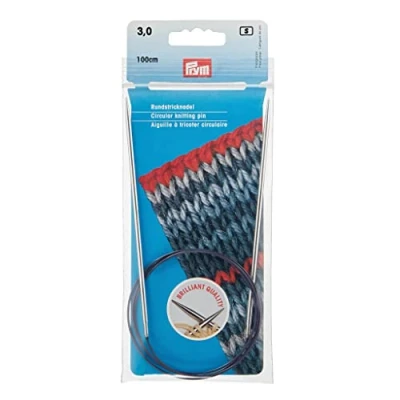 Immagine di Prym 212126 Ferri circolari per lavorare a maglia, in ottone, 100 cm, 3 mm, colore: Argento