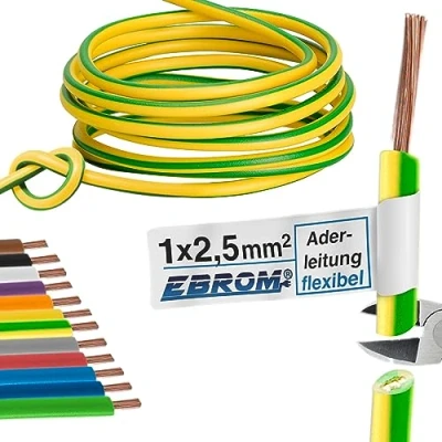 Immagine di Cavo di cablaggio Singolo flessibile in PVC H07V K 2,5 mm² Colore: verde giallo molte lunghezze disponibili incrementi 5 metri, lunghezza: m