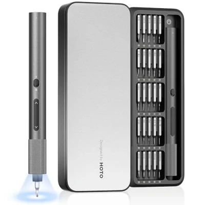 Immagine di HOTO Mini cacciavite elettrico 25 punte magnetiche S2, set di cacciaviti precisione 170RPM USB C, 2 impostazioni coppia, luce LED, piccolo per occhiali, elettronica