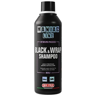 Immagine di Ma Fra, Maniac Car Detailing Line, Black &amp; Wrap Shampoo, Shampoo Auto 2in1 Lava e Protegge, con Azione Lucente, Antimacchia ed Effetto Anticalcare, per Nere Opache o Wrappate, Formato da 500ml
