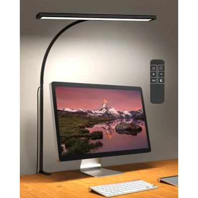 Immagine di iFalarila Desk [Versione Telecomando] 160 LED Lampada da Scrivania con Morsetto 30 Modalità, Più Luminoso Lampade Tavolo 360 Flessibile Lettura Caricatore USB per Lavoro o Leggere