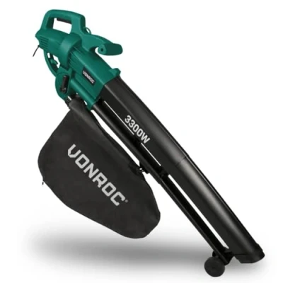 Immagine di VONROC soffiatore 3 in 1 3300W elettrico a filo Soffia, aspira e tritura Velocità dell&#039;aria 270km/h Sacco di raccolta da 40L, tracolla inclusa con ruote Potente per foglie vuoto