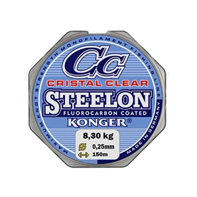 Immagine di Konger Filo da pesca Cristal Clear, con rivestimento in fluorocarbonio, 0,12 0,50 mm, 150 m, monofilo super forte , trasparente, 0,25mm / 8,30kg