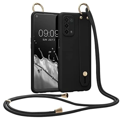 Immagine di kwmobile Custodia a Tracolla Compatibile con Oppo A74 (5G) / A54 Cover Cordino e Passante Cinta Back Case Silicone TPU nero