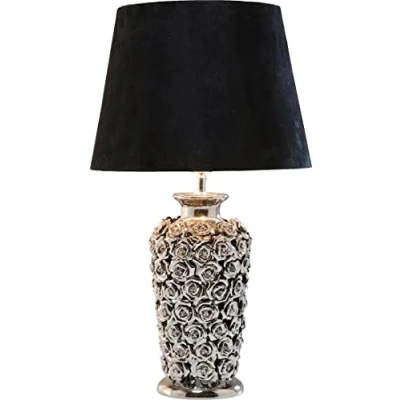 Immagine di Kare Design Lampada Da Tavolo Rose, Argento/Nero, 57Cm, Rose Tridimensionali, Fiori, Decorazione Floreale Per Console, Romantica, Camera Letto, Lampadine Non Incluse