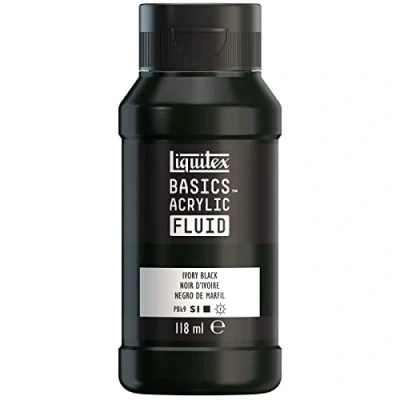 Immagine di LIQUITEX 8870416 Basics Fluid, pitura acrilica di consistenza fluida, asciugatura rapida, resistente alla luce, impermeabile, a base d&#039;acqua, flacone da 118 ml, Nero D&#039;Avorio