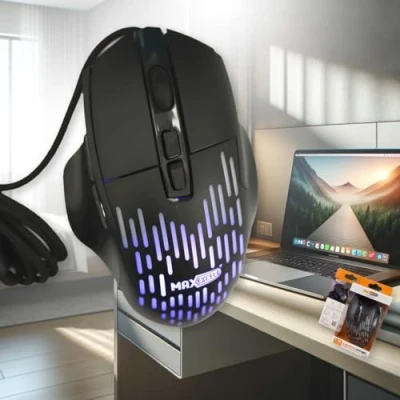 Immagine di A2ZWORLD Mouse da Gaming Ergonomico con Luce RGB + 2 Tasti Laterali per Regolare DPI Max12000K Cavo Intrecciato SpeedFlex