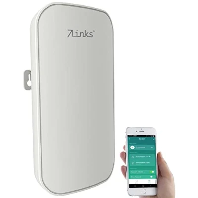 Immagine di 7links Amplificatore WLAN: ripetitore WiFi esterno, 1200 Mbit/s, dual band 2,4 + 5,0 GHz, app, 80 m (amplificatore WLAN per esterni, antenna esterna WLAN, Range Extender)