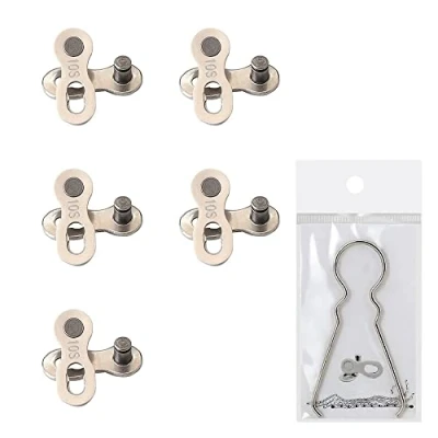 Immagine di Anello Mancante per Bicicletta,5 Paia Falsa Maglie Catena Bici Riutilizzabile Argento Acciaio Collegamento Missing Link,Catena Connettore 10 Velocità, Con Strumento Di Rimozione