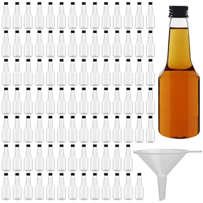 Immagine di BELLE VOUS Bottigliette per Liquori (96Pz) Mini Bottiglie Alcolici Plastica 100 ml Riutilizzabili con Tappi a Vite Neri ed Imbuto Liquore Mignon Matrimoni e Feste