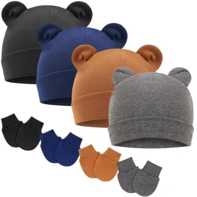 Immagine di DRESHOW Neonato Bambino Berretto e Guanti per Accessori Set Cappellino Ragazzi Ragazze Cotone 0 6 Mesi