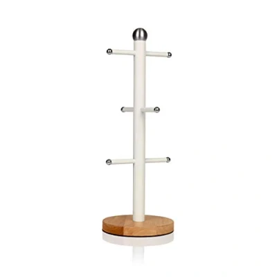 Immagine di Swan Nordic Porta, Supporto per 6 Tazze da caffè, Acciaio al Carbonio e Base in bambù, Stabile, Resistente, Design Moderno, Bianco, H38 x W15 D15cm