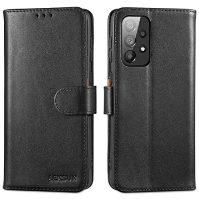 Immagine di Lensun Custodia per Samsung Galaxy A33, Cover in Vera Pelle [RFID Blocking] Libro con Portafoglio Chiusura Magnetico Flip Custodie Cuoio Telefono A33 5G Nero
