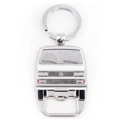 Immagine di Brisa VW Collection Volkswagen Portachiavi Vintage in Metallo con apribottiglie/cavatappi, per Chiavi/Zaino/Borsa, Camper T3 Bus Design (Fronte Bus/Bianco)