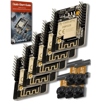 Immagine di AZDelivery 5 x Modulo ESP32 Cam OV2640 + WIFI Bluetooth 5V con Dual Core CPU a 32 bit E Camera Development Board da 2MP compatibile Arduino incluso un Book!