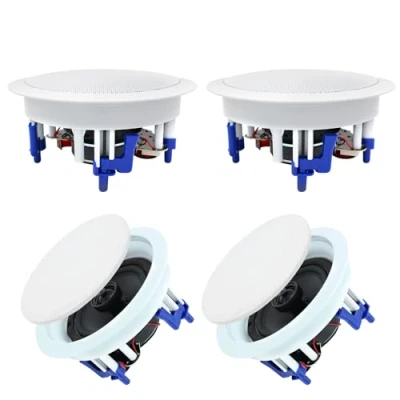 Immagine di Herdio 300W Sistema di altoparlanti Bluetooth a soffitto con 4 da 13,2 cm, perfetto per ambienti interni umidi esterni, cucina, camera letto, bagno, (4 altoparlanti)