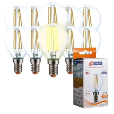Immagine di E QUICKLY Lampadine LED Luce calda attacco piccolo E14, 7W (Equivalenti a 60W), 700 Lumen, bianca 2700K, stile Vintage, Risparmio Energetico, lampadina piccole dimensioni 10 PZ